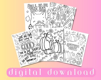 Fall Coloring Page Bundle, Printable Activity