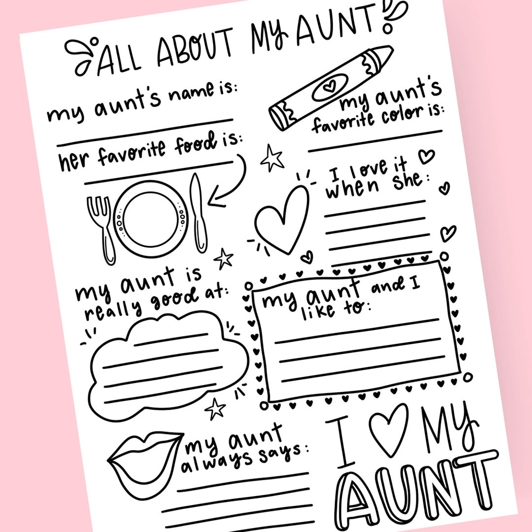 All About My Aunt Fill in the Blank Printable for Mother's Day 303 Etsy