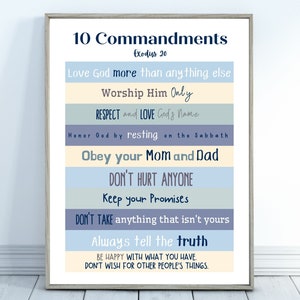 Ten Commandments for Kids Room Decor, Printable Poster, Instant Download  &quot;Meadow&quot; Color Palette 220