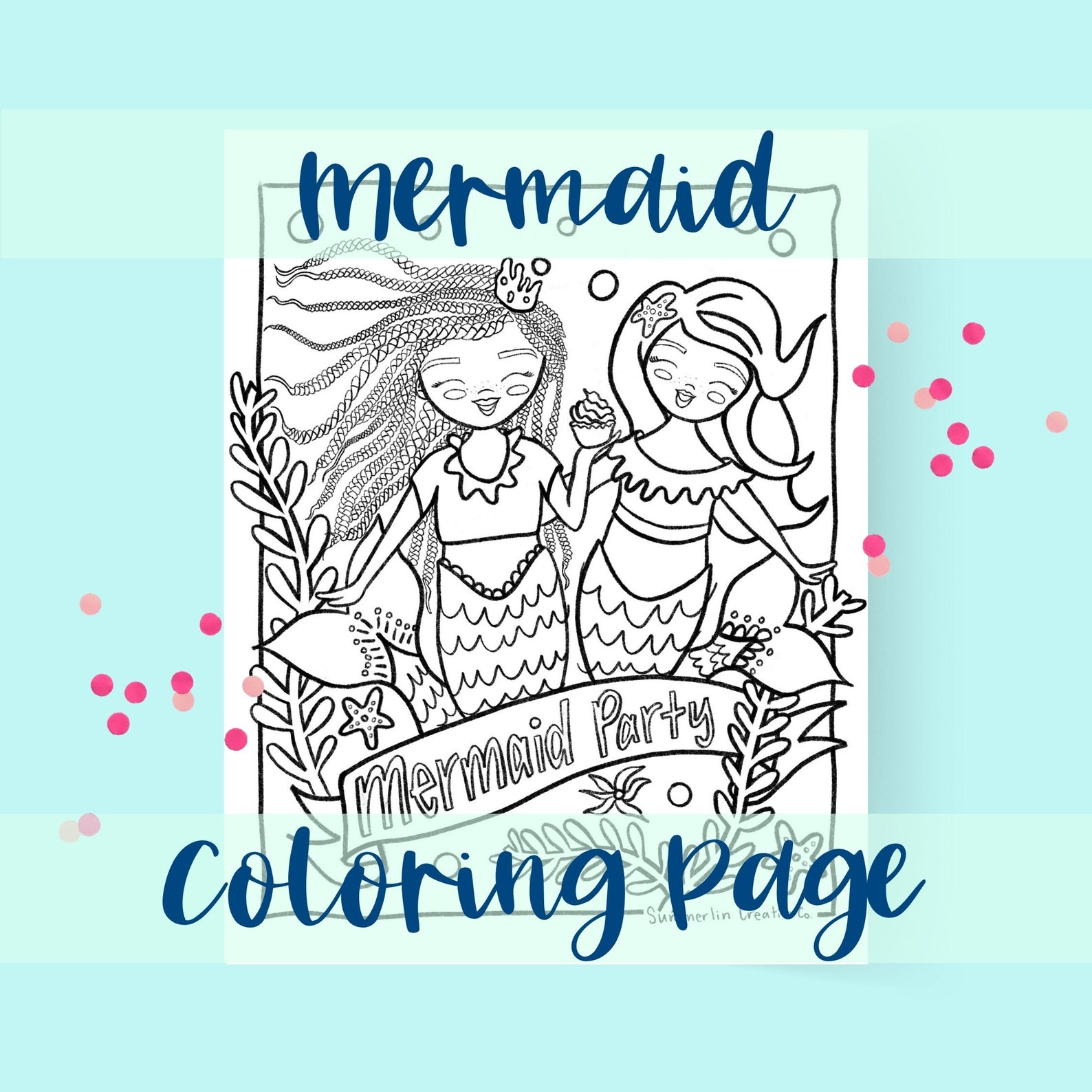Mermaid Party Coloring Page for a Mermaid Birthday Party or | Etsy