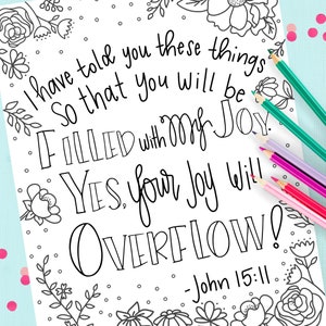 Joyful Scripture Bible Verse Coloring Page John 15:11 Instant Download