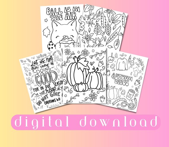 Fall Coloring Page Bundle, Printable Activity
