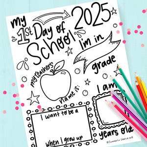 First Day of School Sign 2025, Fill in the Blank Printable for Back to School Questionnaire