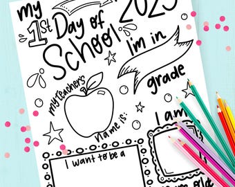 First Day of School Sign 2025, Fill in the Blank Printable for Back to School Questionnaire