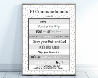 Print at Home 10 Commandments for Kids Room Decor, Black and White, Classroom Wall Art 220