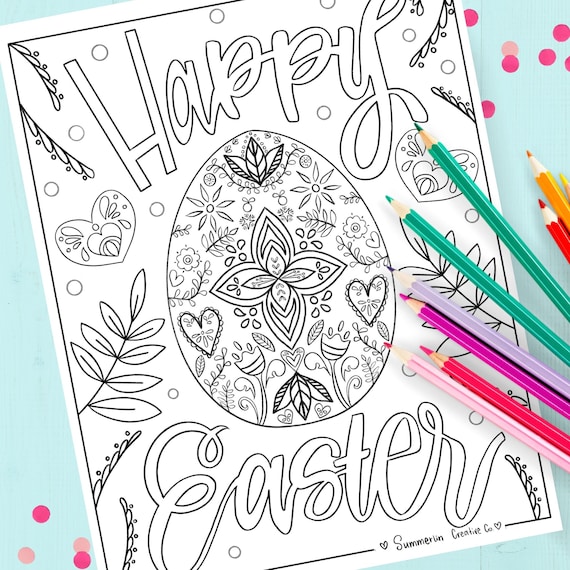 Happy Easter Egg Coloring Page Adult Coloring Printable