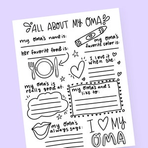 All About My Oma Fill in the Blank Printable for Mother&#39;s Day 303