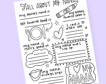 All About My Nana Fill in the Blank Printable for Mother's Day 303