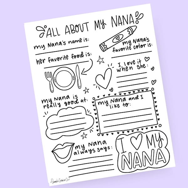All About My Nana Fill in the Blank Printable for Mother's Day 303