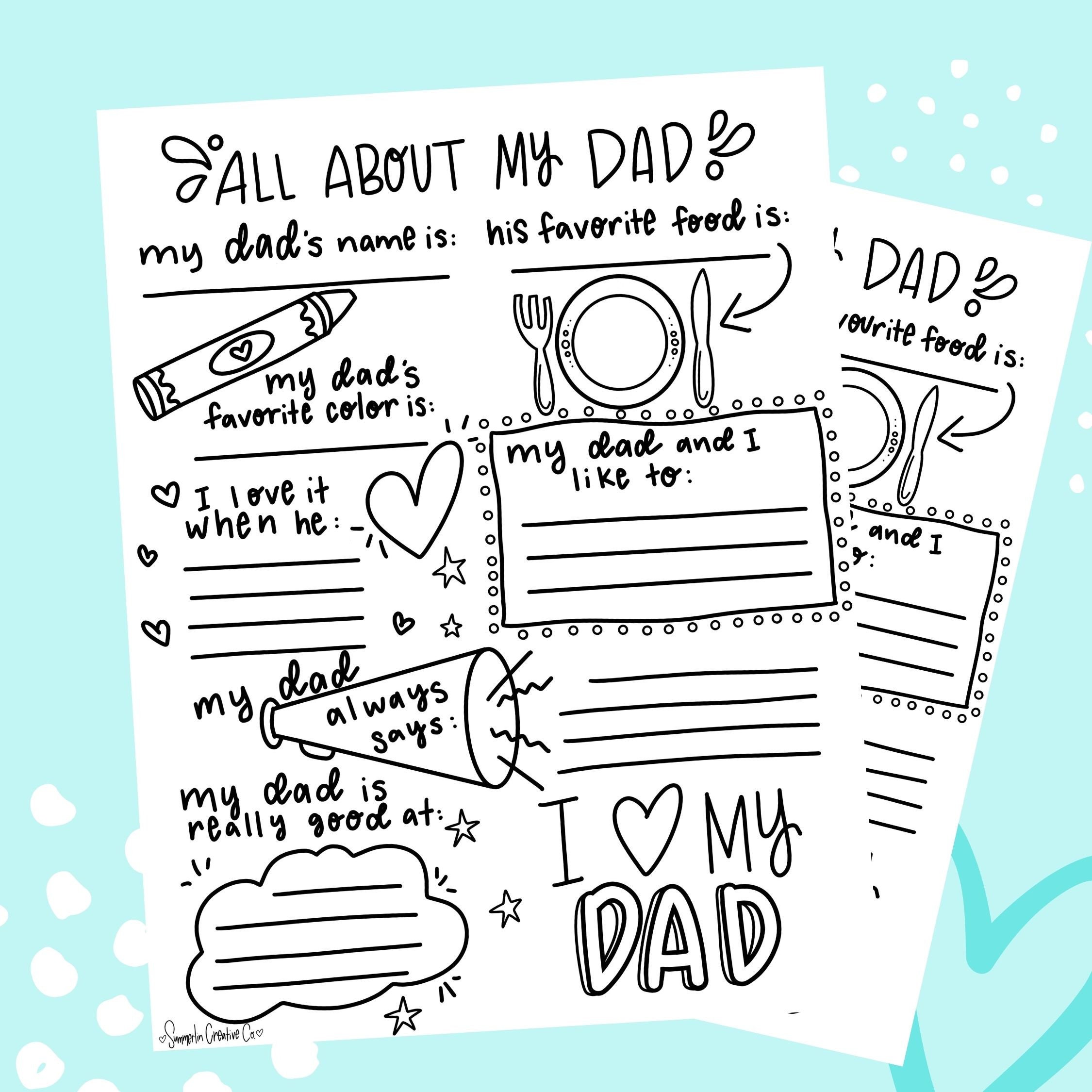 All About My Dad Fill in the Blank Printable for Father's Etsy