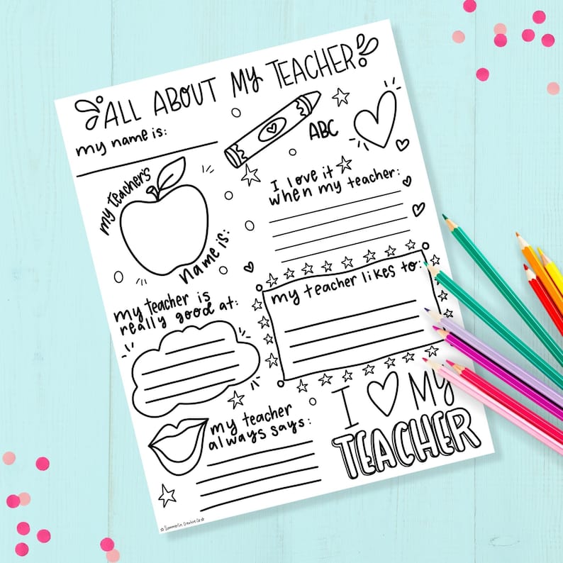 All About My Teacher, Teacher Appreciation Week Gift, Fill in the Blank Printable image 1