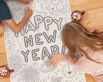 Happy New Year Giant Coloring Poster Printable Coloring Sheet Instant Download