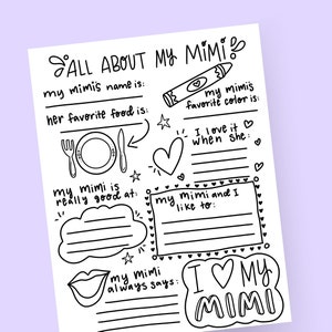 All About My Mimi Fill in the Blank Printable for Mother's Day 303