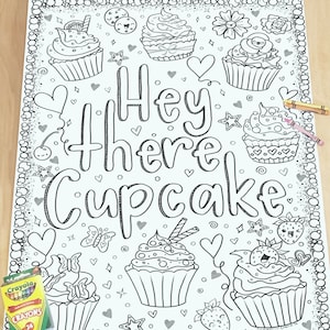 Giant Coloring Poster Cupcake Printable Coloring Page Instant Download Cupcake Birthday Activity Group Activity Slumber Party Game