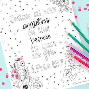 Schrift Bibelvers Malseite 1 Petrus 5:7 Sofortiger Download