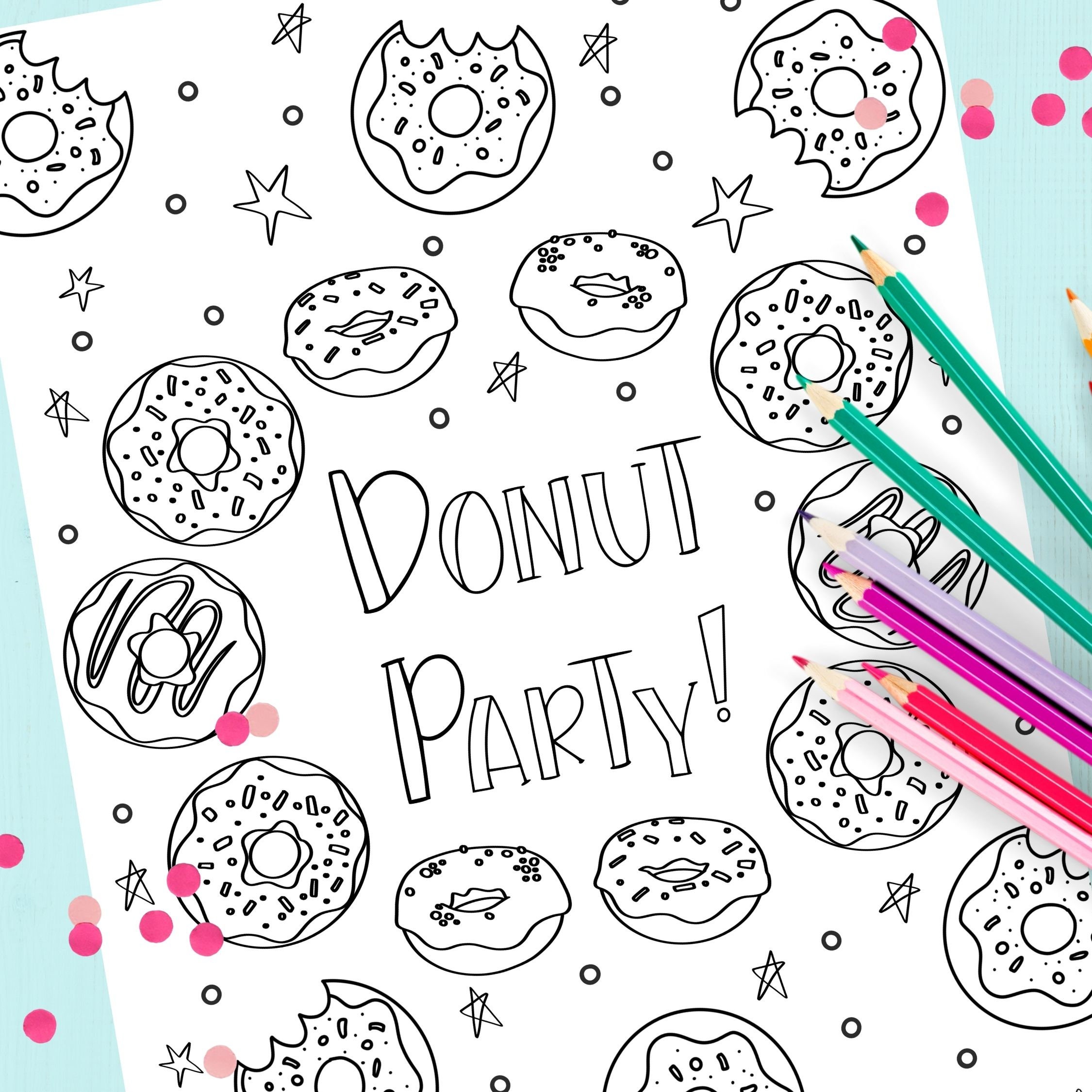 Donut Party Coloring Page Donut Coloring Sheet Printable | Etsy