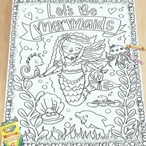 Giant Coloring Poster Mermaid Coloring Pages Printable Coloring Page Instant Download Birthday Activity Group Activity Slumber Party Game