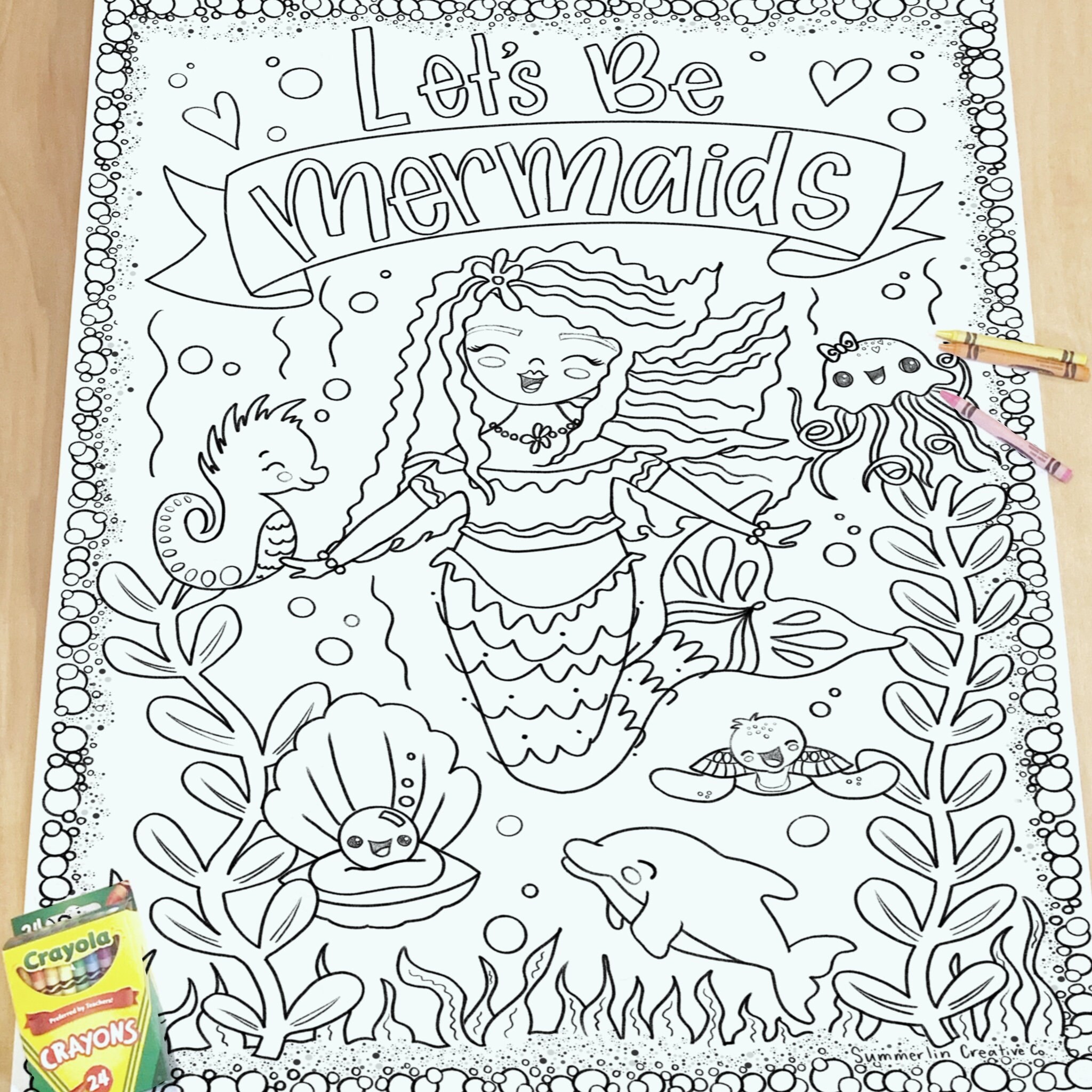 Giant Coloring Poster Mermaid Coloriage Pages Printable Coloriage Page Instant Télécharger Anniversaire Activité Groupe Activité Slumber Party Jeu