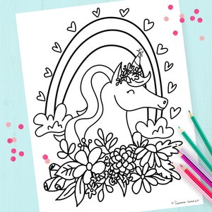 Unicorn with Floral Crown Coloring Page Unicorn Party Favors