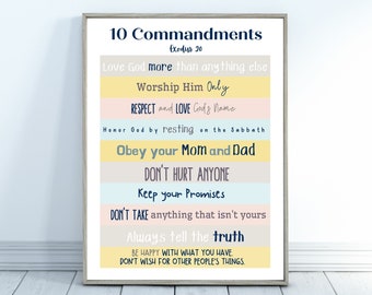 10 Commandments for Kids Printable Room Decor, Homeschool Classroom Wall Art "Honey" Color Palette 220