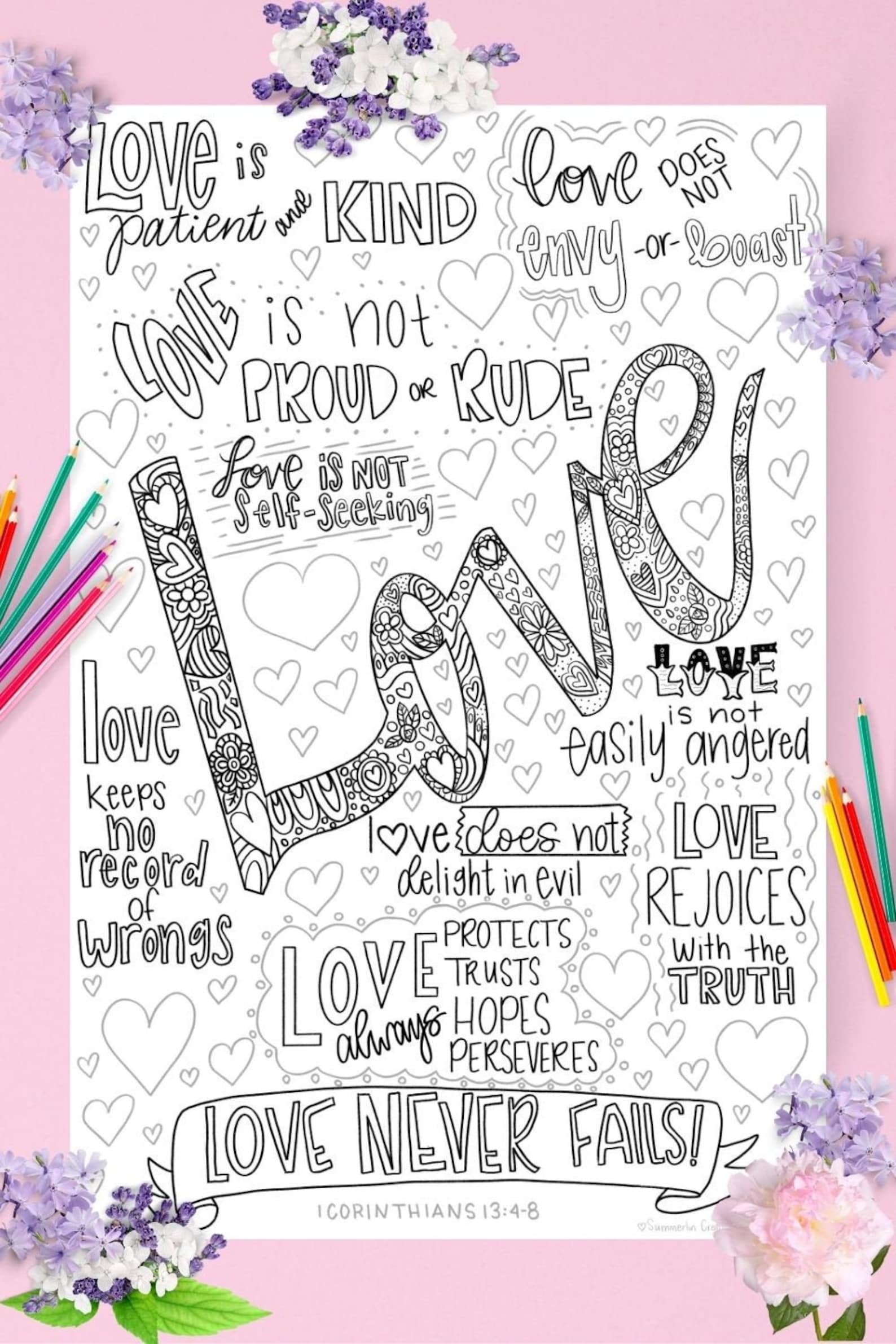 Giant Coloring Poster Love 1 Corinthians 13 Instant Download - Etsy