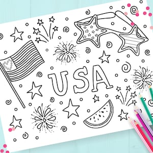 USA Fourth of July Coloring Page Instant Download