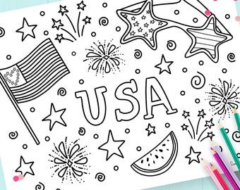 USA Fourth of July Coloring Page Instant Download