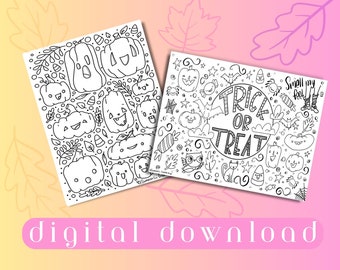 Halloween Coloring Pages, Printable Cute Pumpkins and Kawaii Candy Doodles, Trick or Treat!, Halloween Activity