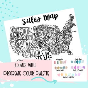 Sales Tracker USA-Karte, zur Verwendung mit Procreate, wird mit Procreate-Farbpalette und druckbarem PDF geliefert