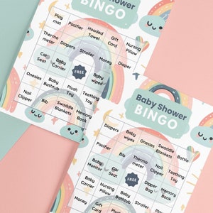 Cartes de bingo imprimables pour baby shower | Téléchargement instantané pour Canva | Jeu de prédiction de cadeaux pour bébé