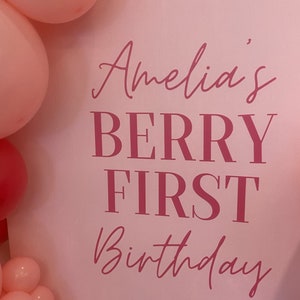 Berry First Birthday Decal, Berry First Birthday Decor, Berry First Balloon Arch, First Birthday, First Birthday Strawberry Backdrop image 1
