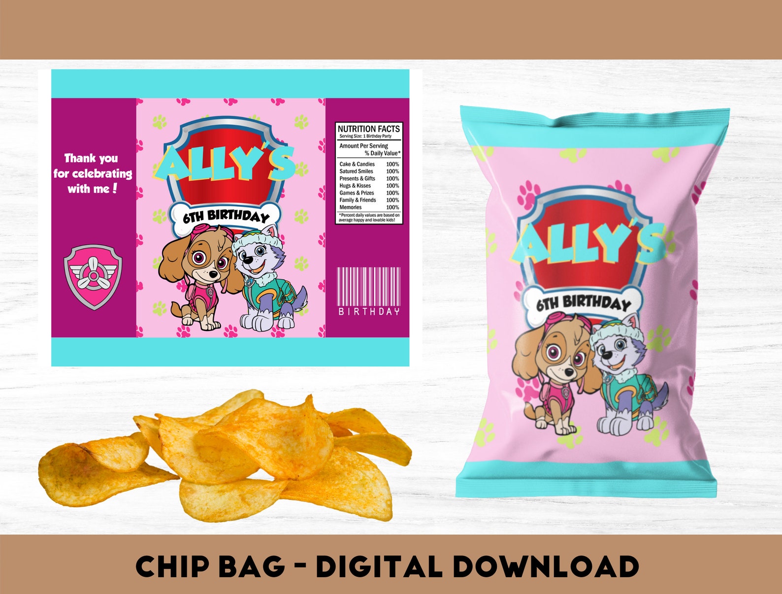 Paw patrol girl chip bags paw patrol custom chip bag custom | Etsy