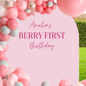 Berry First Birthday Decal, Berry First Birthday Decor, Berry First Balloon Arch, First Birthday, First Birthday Strawberry Backdrop image 2