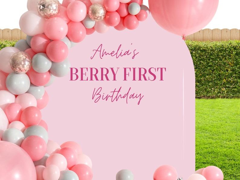 Berry First Birthday Decal, Berry First Birthday Decor, Berry First Balloon Arch, First Birthday, First Birthday Strawberry Backdrop image 2