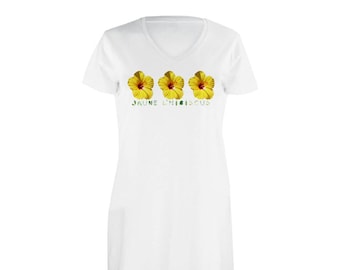 Women's Nightshirt/ Women's Loungewear/ Jaune Hibiscus Design/ Women's Nightshirt/ Everyday shirt/ White cotton shirt