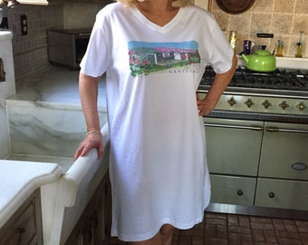 Women's Nightshirt/ Women's Loungewear/ Nantucket Cottage Design/ Women's Everyday Loungewear/ White cotton t-shirt for women