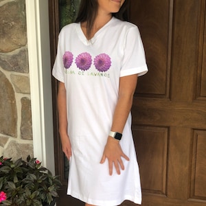Women&#39;s Nightshirt/ Women&#39;s Loungewear/Dahlia De Lavande Design/ T-shirt dress/ White cotton shirt
