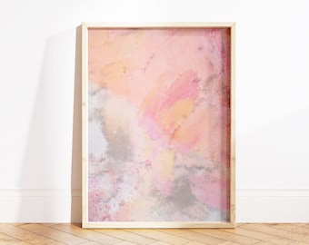 Modern Abstract Digital Painting, Pastel Printable Wall Art, Pink and Gray Fine Art Print