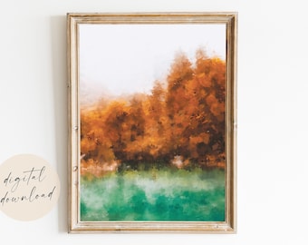 Digital Download Poster Printable Wall Art Orange and Teal Abstract Watercolor Flower Painting Print