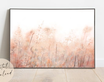 Spring Landscape Printable Wall Art | Blush Abstract Painting | Pink Field of Flowers | Modern Artwork | Minimalist Boho Art | Trendy Print