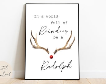 Reindeer Printable Wall Art | Christmas Decor Quote | Christmas Saying Instant Download | Rudolph Word Art | Minimalist Holiday Antler Print