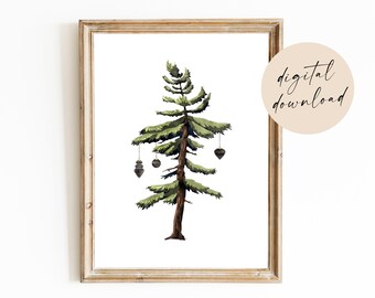 Christmas Tree Printable Art | Scandinavian Christmas Decor | Minimalist Wall Art | Modern Farmhouse Artwork | Fir Tree Watercolor Download