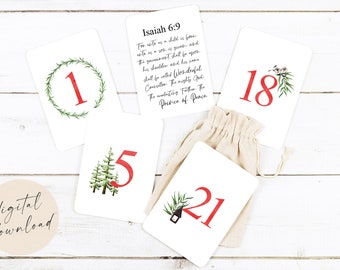 Printable Advent Calendar, Christmas Countdown PDF, Scripture Cards Digital Download, Nativity Story, Holiday Decor