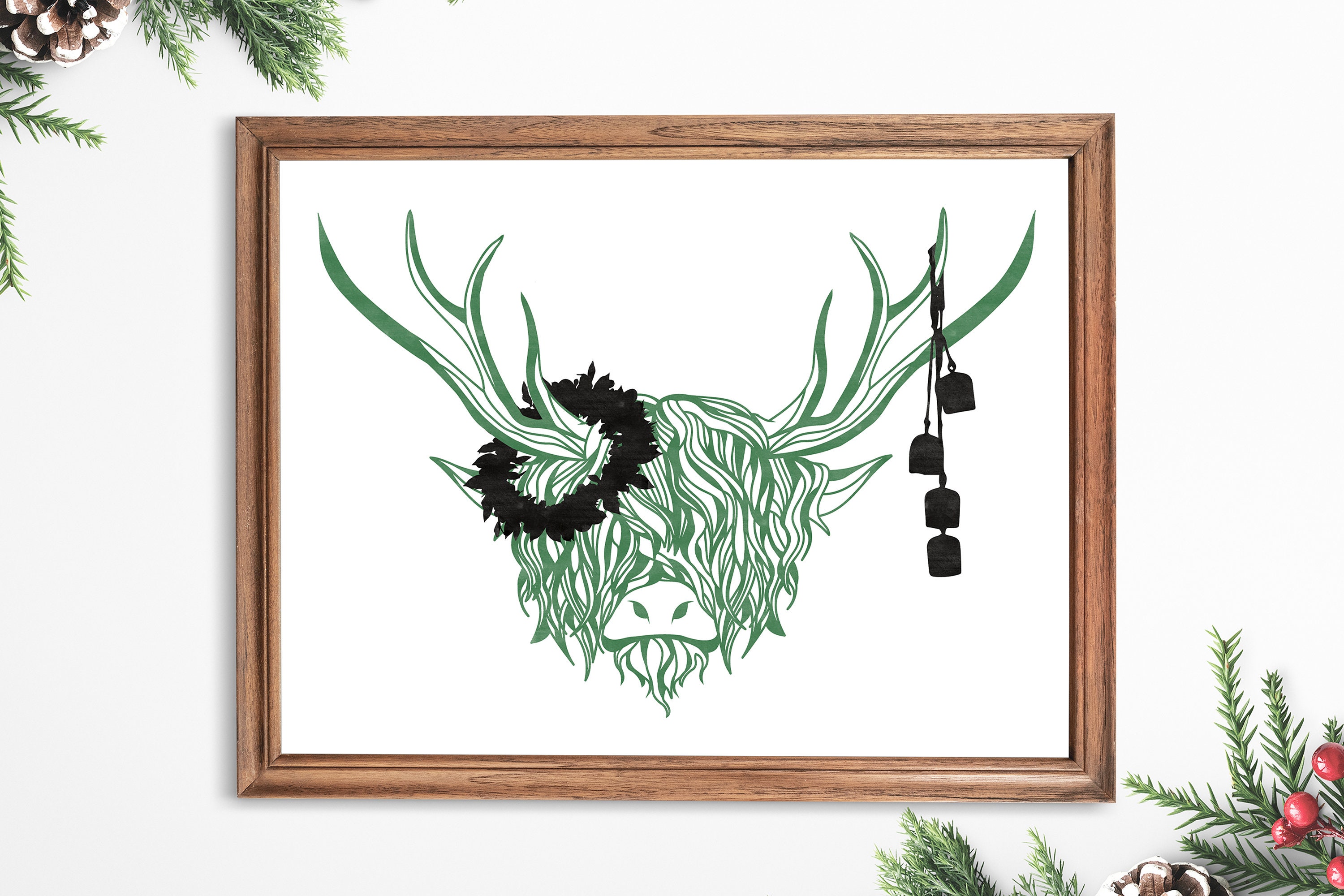Christmas Printable Art Highland Cow Wall Art Reindeer Etsy