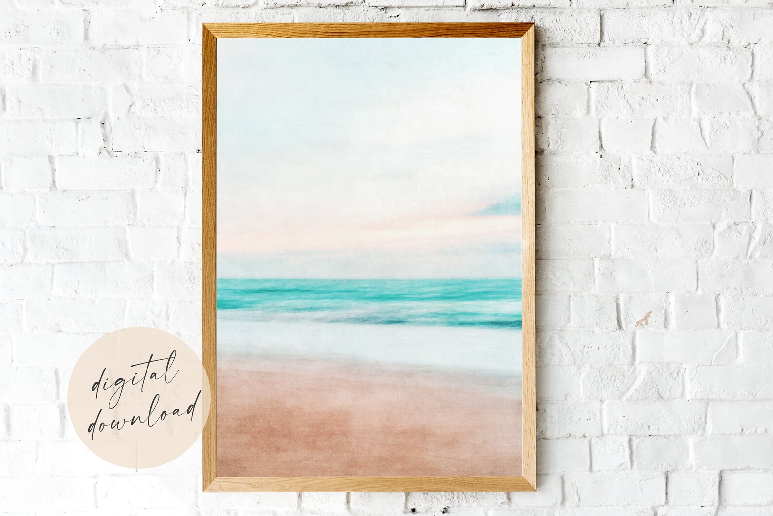 Abstract Beach Landscape Wall Art, Pink and Aqua Sunset Printable