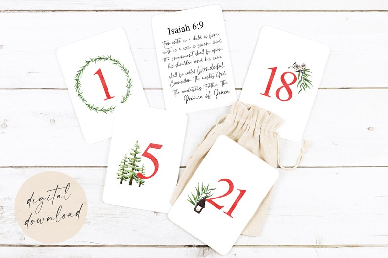 Printable Advent Calendar, Christmas Countdown PDF, Scripture Cards Digital Download, Nativity Story, Holiday Decor 