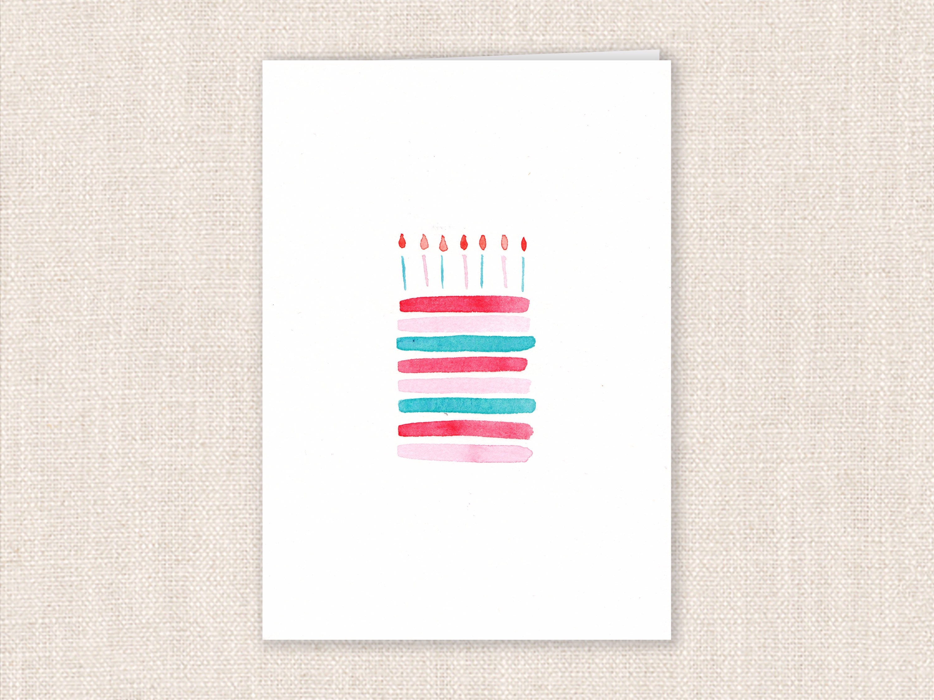 Minimalist Birthday Cake Card / Handpainted Card / Etsy