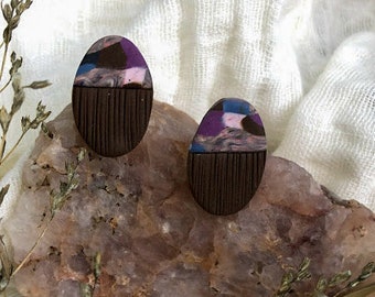 Geode 46 | handmade polymer clay earrings | stud boho earrings | polymer clay and nickel-free brass