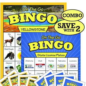 Travel Bingo Combo - Yellowstone and State License Plates - 4 Unique Boards for Each Game - Instant Download