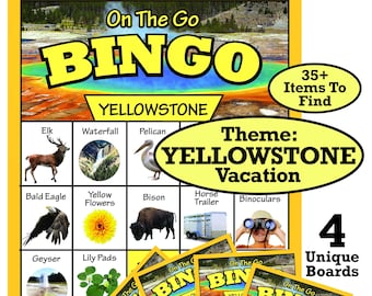 Yellowstone Travel Bingo - 4 unikalne plansze - natychmiastowe pobranie - zabawna gra podróżna